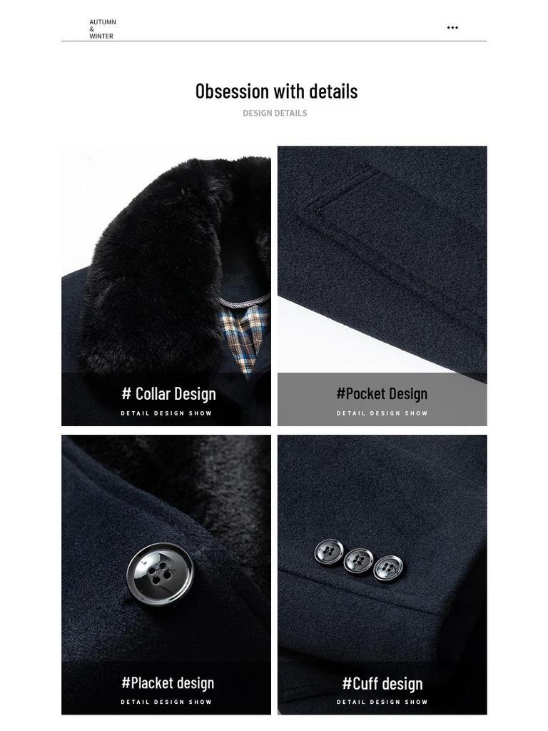 Men's Autumn & Winter Long Wool Business Coat with Velvet Lining – Thickened for Cold Protection