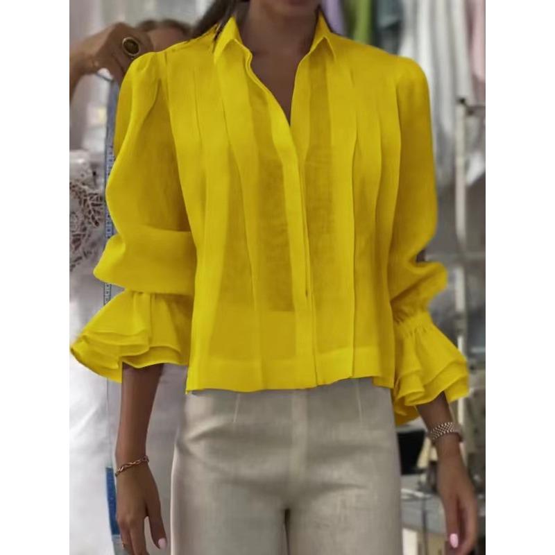 GMXIA Kadın Moda Günlük Sonbahar Kış Uzun Kollu POLO Yaka Bluzlar & Gömlekler