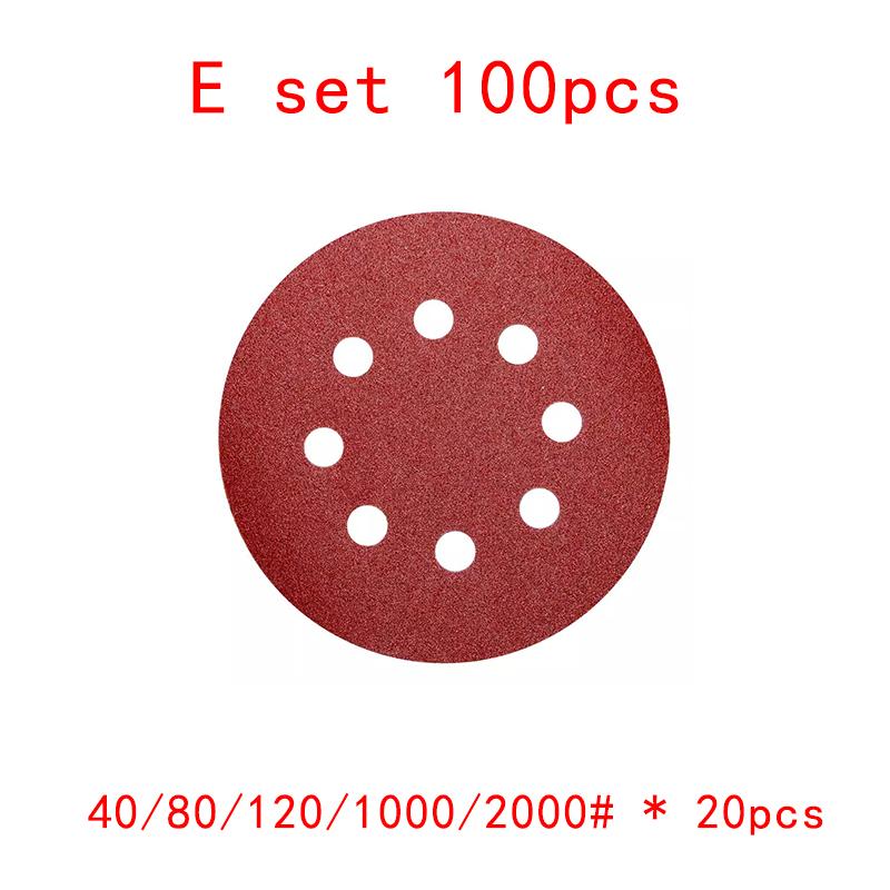5inch 8 Hole 125mm Sanding Paper Set Screen Discs Woodworking Metal Grinding Disc Abrasive Polishing Tool 40/80/100/120/2000Grit