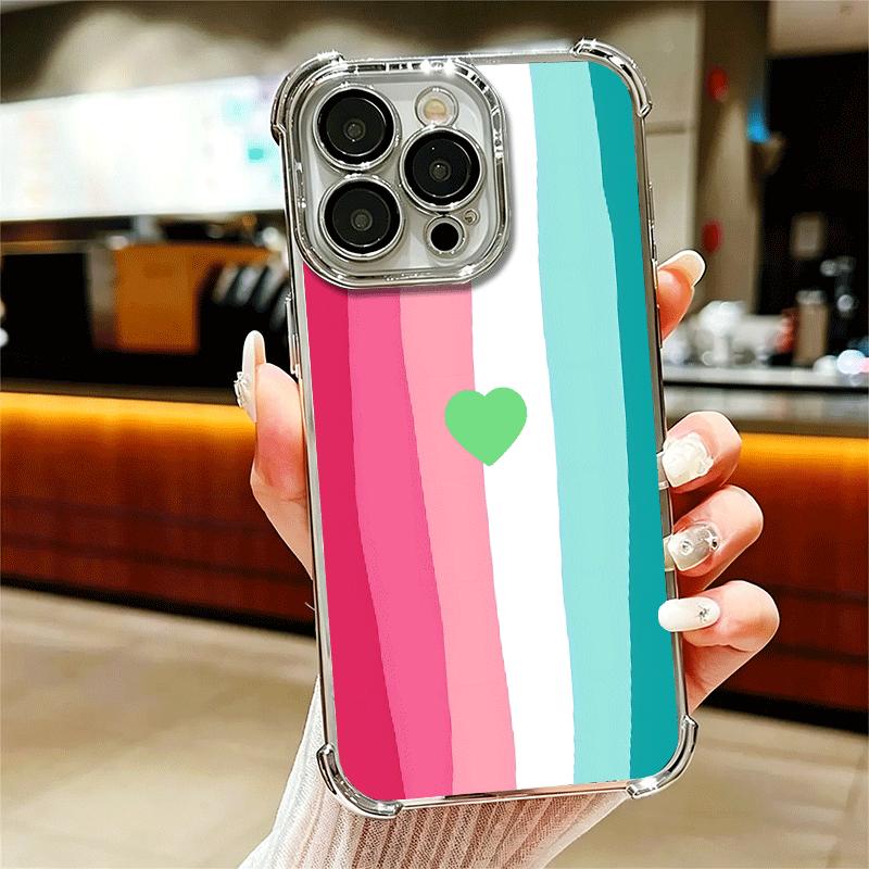 

Rainbow Gradient Love Desgin Plating Phone Case For Iphone 16 17 Pro Max Air 16E 14 15 Plus 12 13 Mini Anti-Fall Airabag Cover iPhone 16 Pro Max
