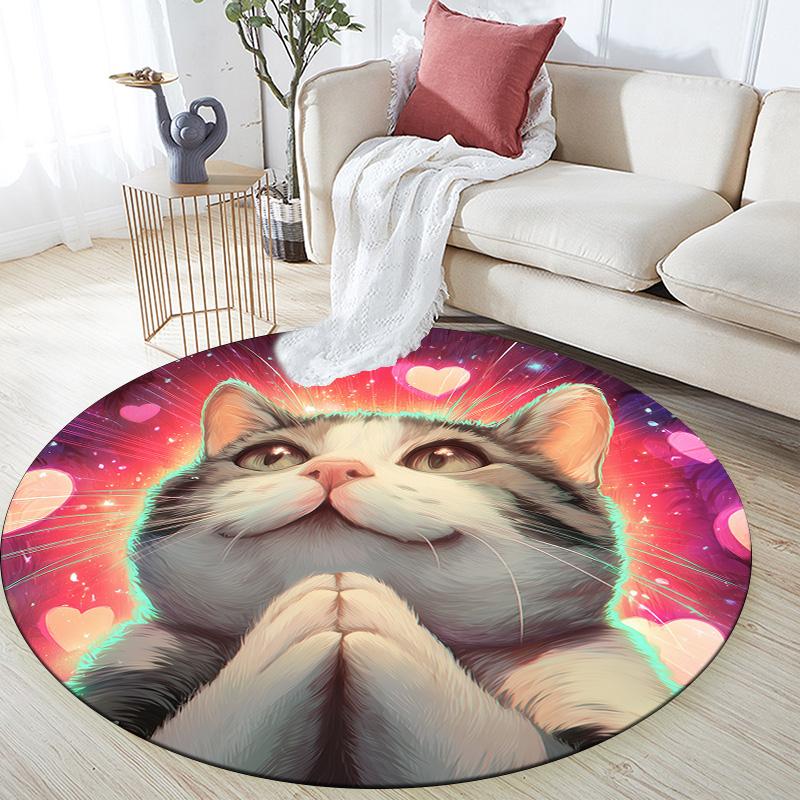 

Heart Cat,Round Area Rug,Carpet Rug for Living Room Bedroom Sofa Playroom Decor,Non-slip Floor Mat 80cmx80cm