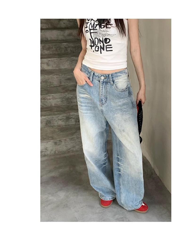 Light Blue High-Waisted Wide-Leg Jeans for Women - Trendy and Slimming Loose-Fit Casual Pants