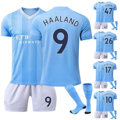2324 Manchester City Domowe Koszulki Piłkarskie Krótkie Rajstopy Zestaw Nowy Krótki Rajstopy Zestaw Rozmiarów Dziecięcych