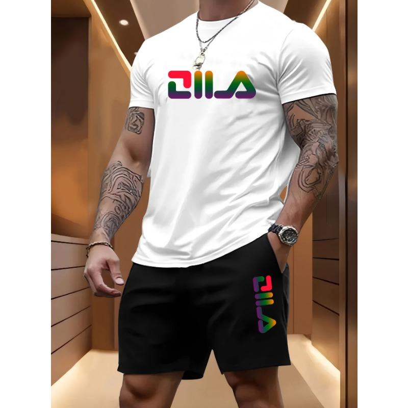 Herren Sommer Strand Sportanzug Lässig Outdoor Basketball Sport Bequem Zweiteiliges Set mit Modischem Lockerem T-Shirt und Shorts S