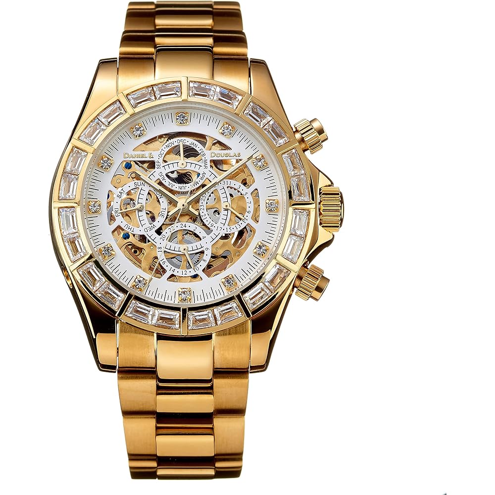 Daniel & Douglas DD8802DG-WH4 Men s Automatic Mechanical Watch Gold White