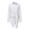 Women Fashion Asymmetric Turn Down Collar Shirt Blouse with Waist Lacing Buttons