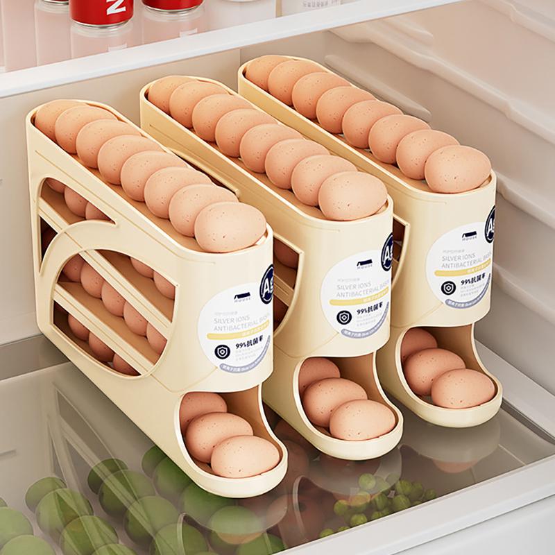 4 Layers Automatic Rolling Egg Holder Rack Fridge Egg Storage Box Container Kitchen Refrigerator Egg Dispenser Fridge Organizer