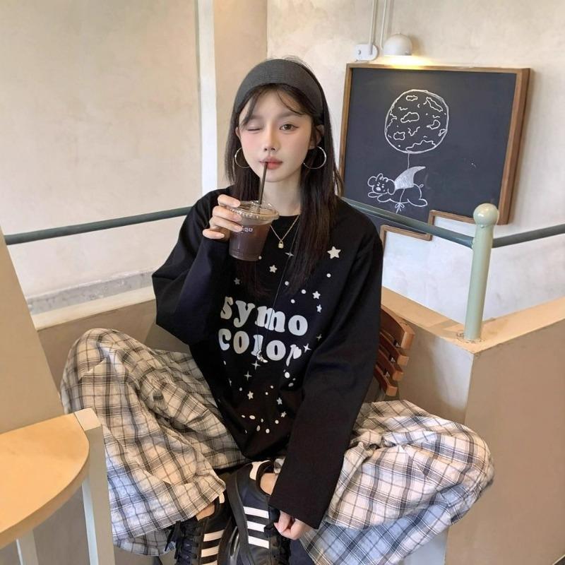 

New Popular Autumn and Winter Long-sleeved American Design Tops for Women, Loose Pure Cotton Inner Layering Shirts 3XL чорний