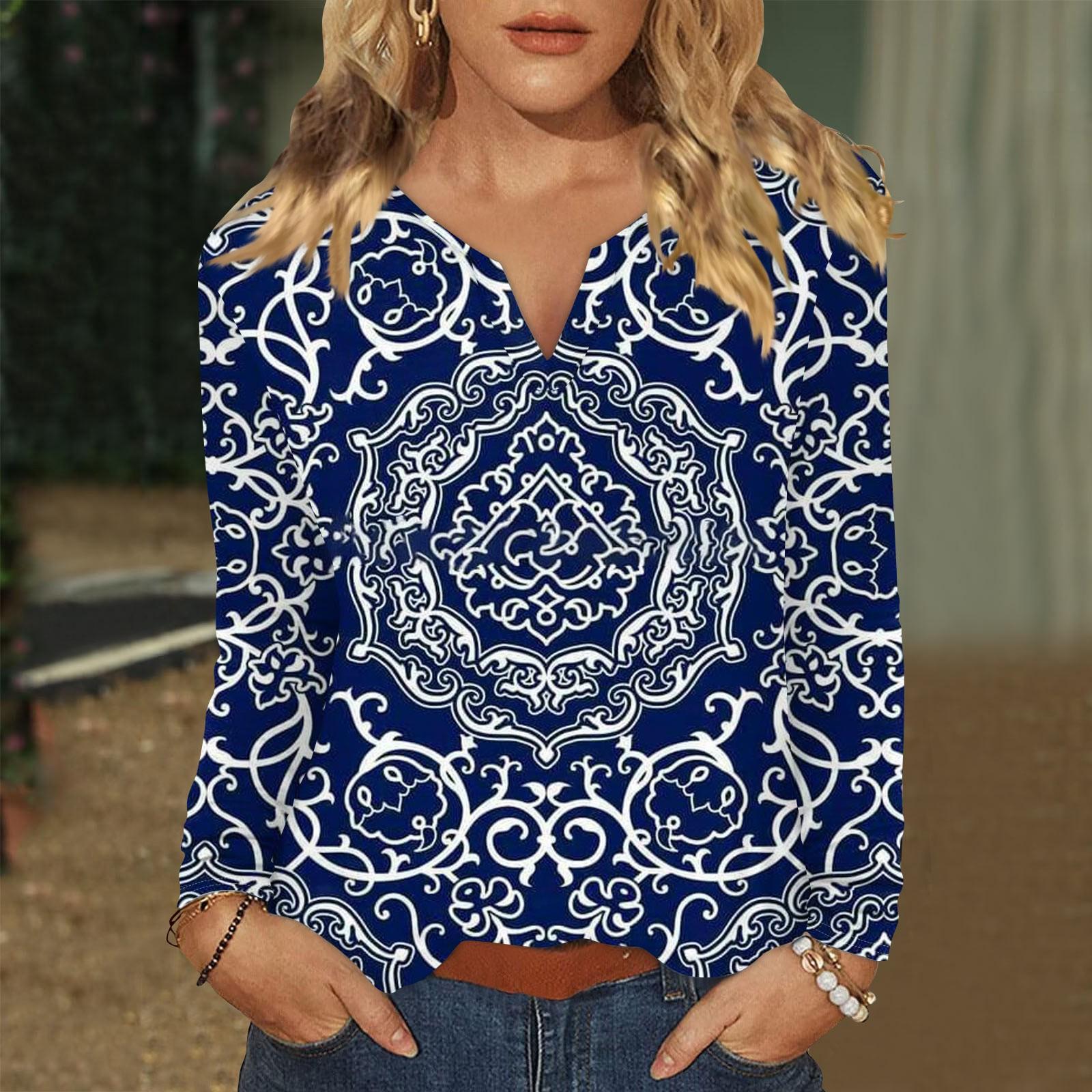 

Женская футболка с принтом, длинными рукавами реглан, модный повседневный базовый топ с v-образным вырезом, обычный топ S синий