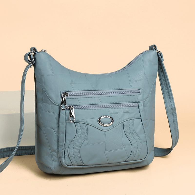 

Women s PU Crossbody Bag Multi-Pocket Mother Bag Commuter Lightweight Water-Repellent Shoulder Bag сірий