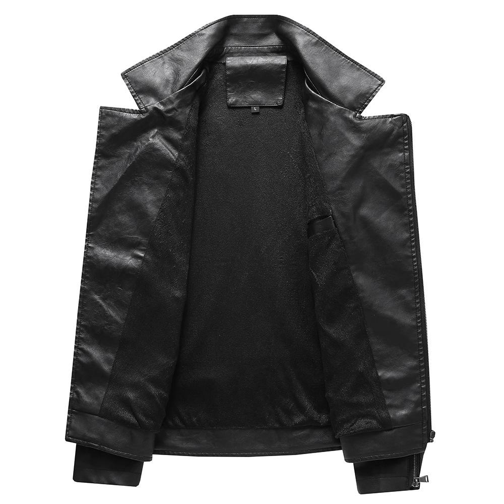 Autumn Men's New Solid Color Slim Zipper Handsome Oblique Zipper Jacket Leather Jacket