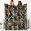 1ks Vintage Patchwork Uměleckádeka - Silná Teplá pro Ložnici Pohovku, Vícebarevná Kostka, Zimní Kancelářský Šlofík - Severský Styl