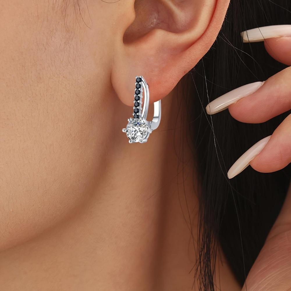 Copper Earrings with Black Cubic Zirconia - Elegant Hoop Design