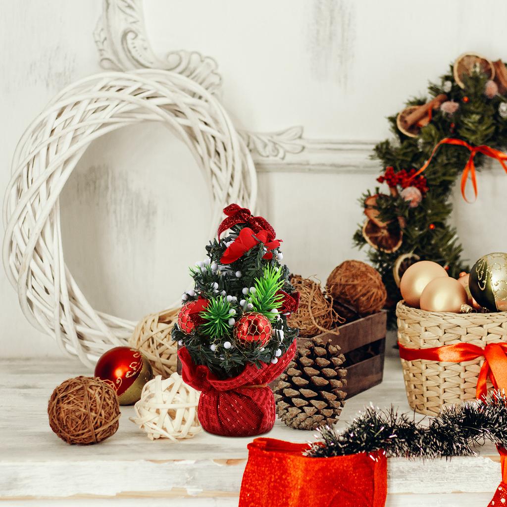 2Pcs Mini Christmas Tree Small Xmas Tree Decorative Tabletop Holiday Room Office Party Supplies Decorative Trees
