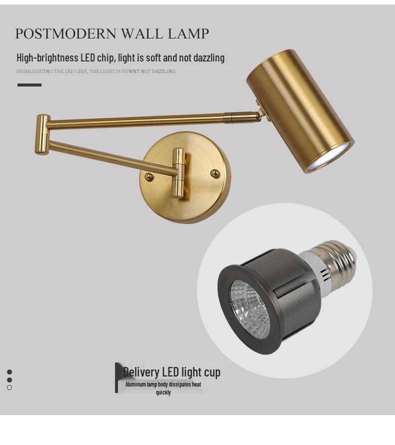 Lampă de perete minimalistă cu braț dublu oscilant și lumină LED reglabilă pentru dormitor sau birou