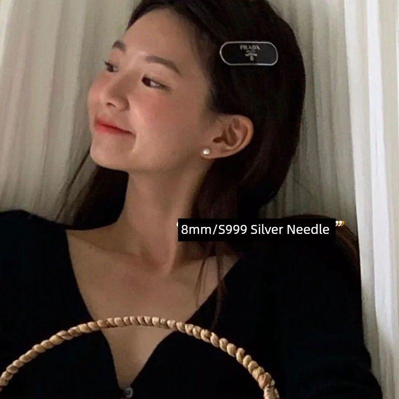 

Women s Dignified Ear Clips Large Pearl Best Selling Silver Needle Shijia milk White Pearl 8mm(999 sterling silver])