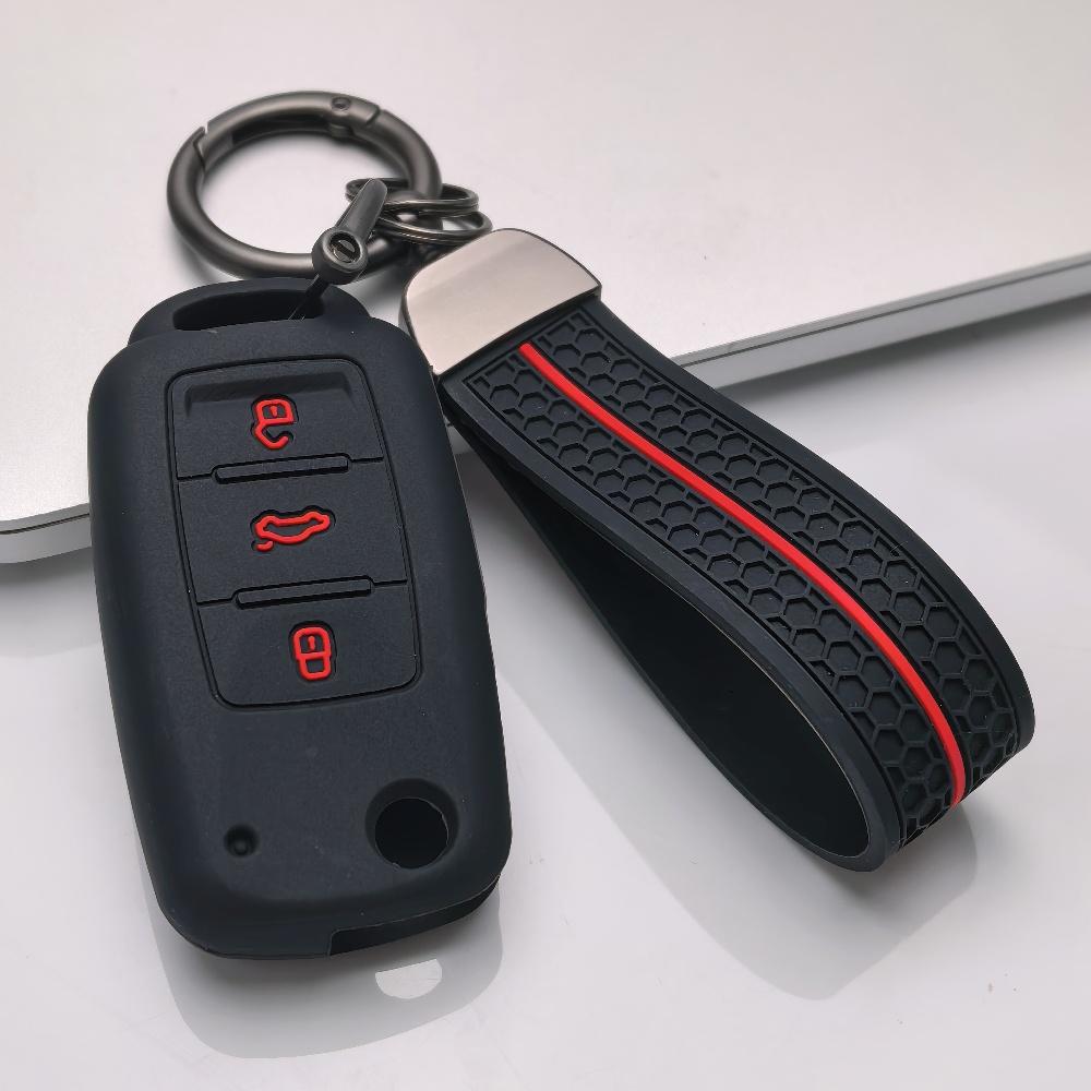 Key Fob Cover for VW Polo Golf Passat Tiguan Octavia MK7 B7 B8 with Keychain Anti-Scratch Guard Shockproof Protection Soft Grip Texture
