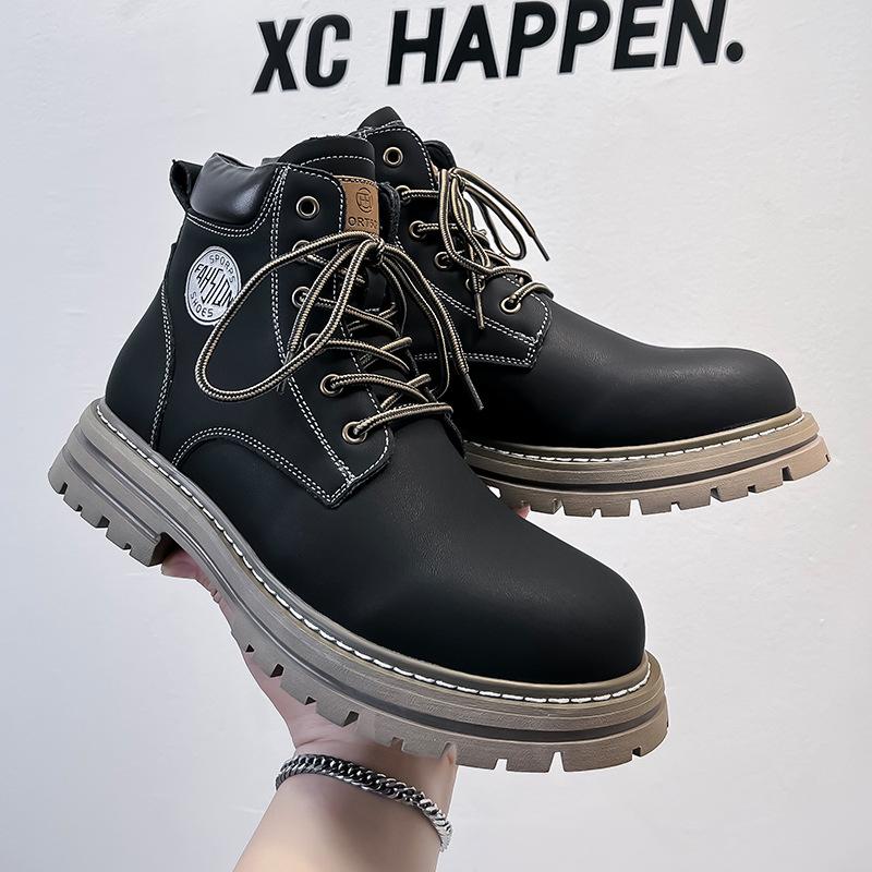 Martin Boots 2024 Big Yellow Boots Men's Shoes Popular Winter Velvet Non-slip Boots High-top Lace-up Short Boots 3455-A