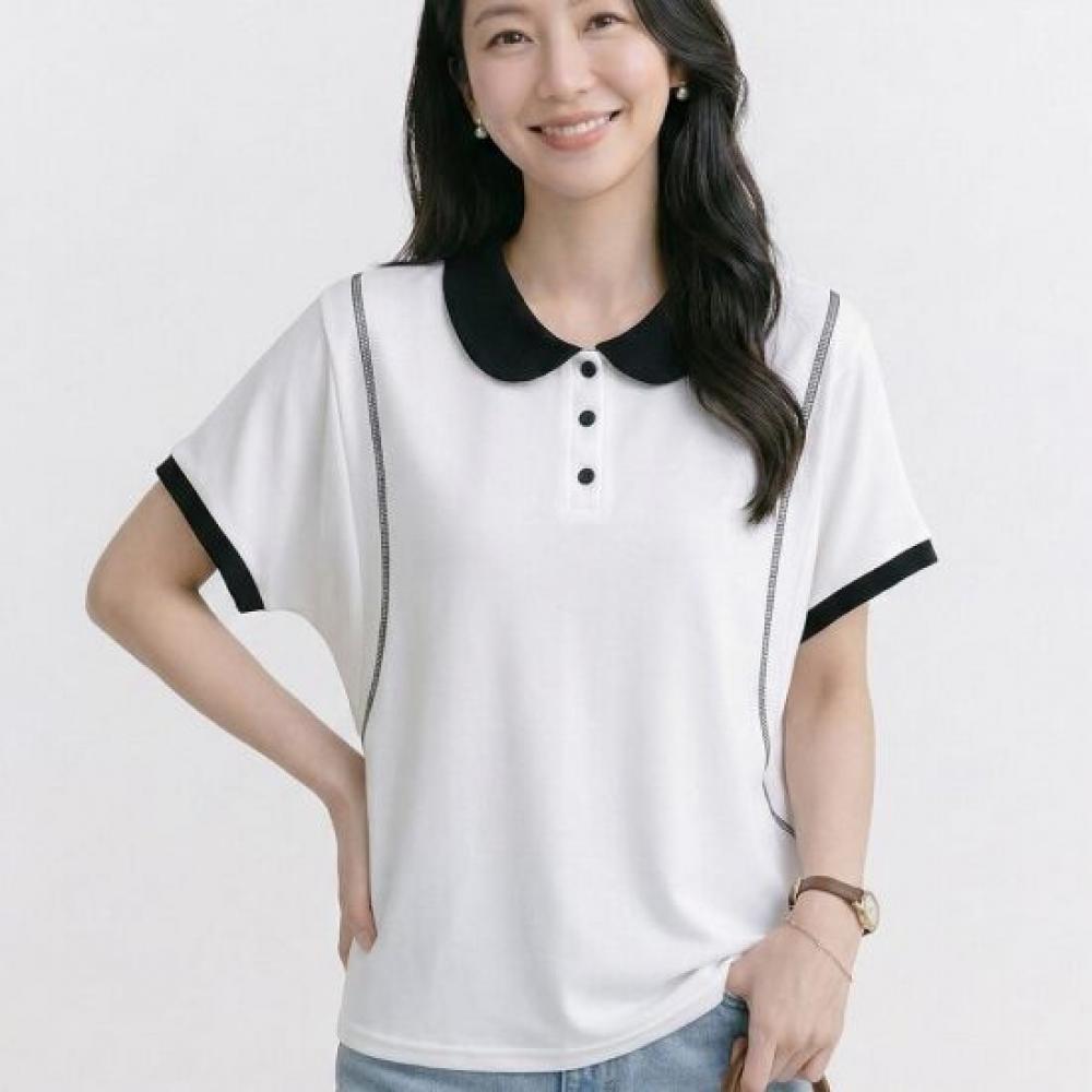 Navava Lovely Casual Color Block Round Collar ShorT Sleeve T shirT nT3320