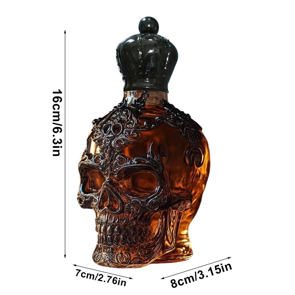 Whiskey Bottle Skull Decor Alcohol Dispenser Skeleton Whiskey Wine Bottle Sculpture for Bourbon Vodka Brandy Party Birthday
