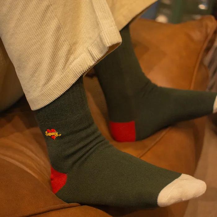 Snoozy Logo Embroidered Socks (Khaki Red)