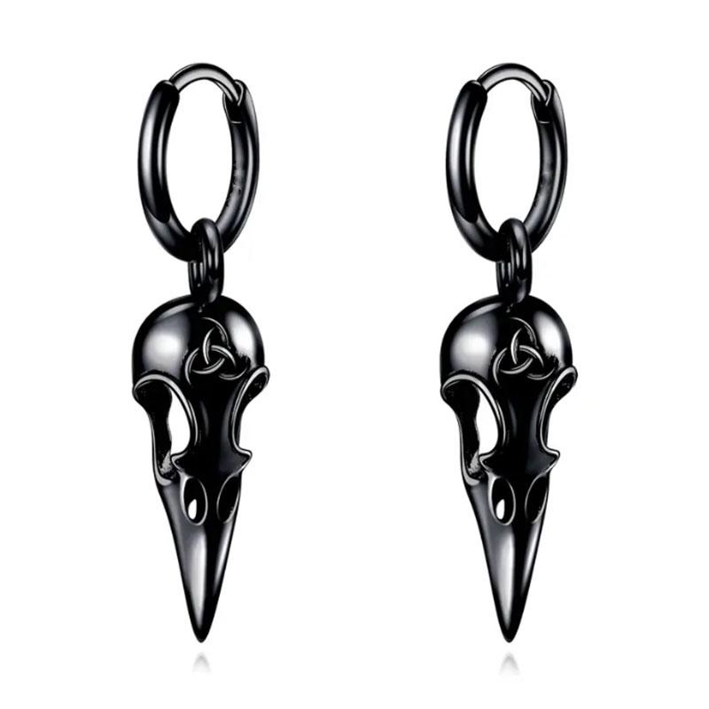 

1 pair of Women s earrings explosive stainless steel crow skull pendant Men s long money pendant punk titanium steel jewelry per чорний