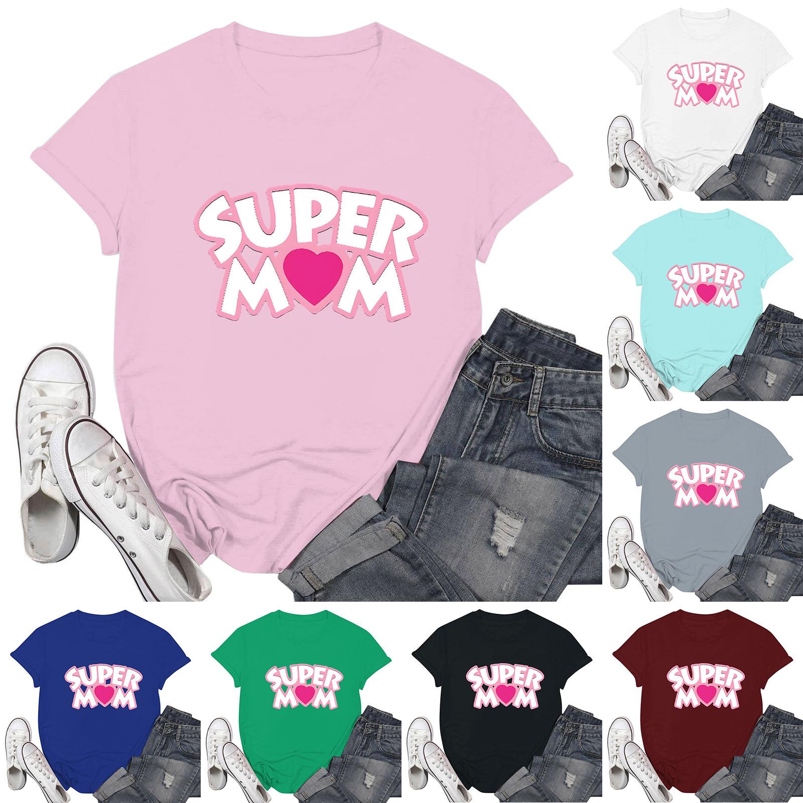 

Женская повседневная футболка с принтом ко Дню матери, пуловер с круглым вырезом, топ с короткими рукавами L чёрный