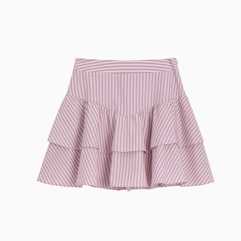 Korean Style Vertical Stripe Ruffle Layered Cake Skirt - Women s High Waist Slimming A-line Skirt, Trendy & Versatile Fashion Small