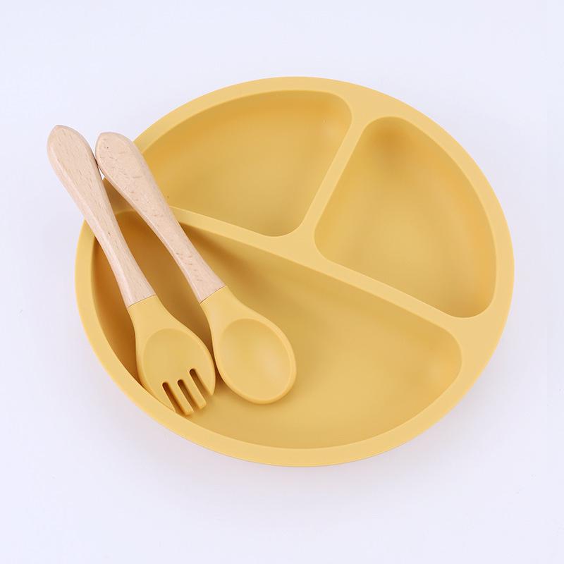 Children's Silicone Divided Plate Set: Food-Grade Tableware with Fork & Spoon for Babies and Toddlers