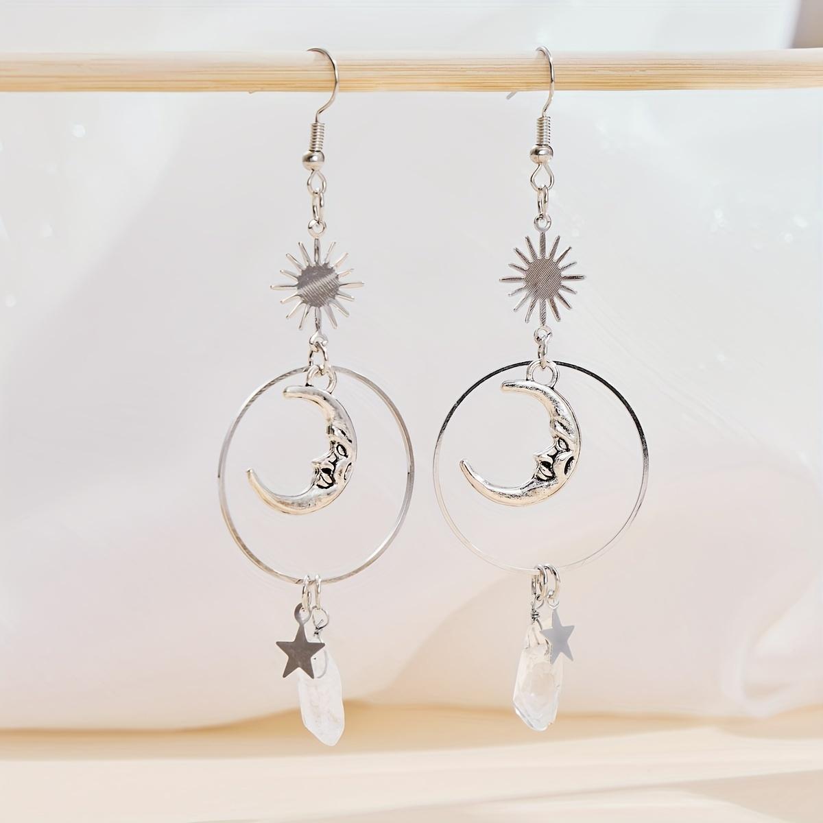 

Модные серьги-подвески в виде ветра, луны, серебряной звезды, неправильной формы, с натуральным белым камнем, сверкающие украшения для вечеринок, изысканные серьги для подарков