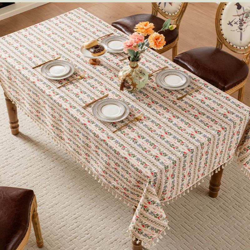 French Printed Tablecloth Waterproof Oil Resistant Wear-resistant Dining Tablecloth Floral Fringed Tablecloth Tea Table Decorate