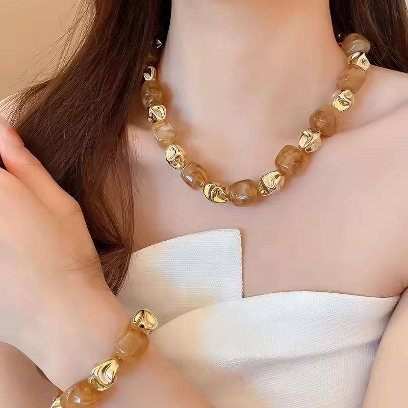 Colar Pulseira de Contas Irregulares em Acrílico para Mulheres Bangle Geométrico Bohemia Feito à Mão Acessórios de Joias para Casal