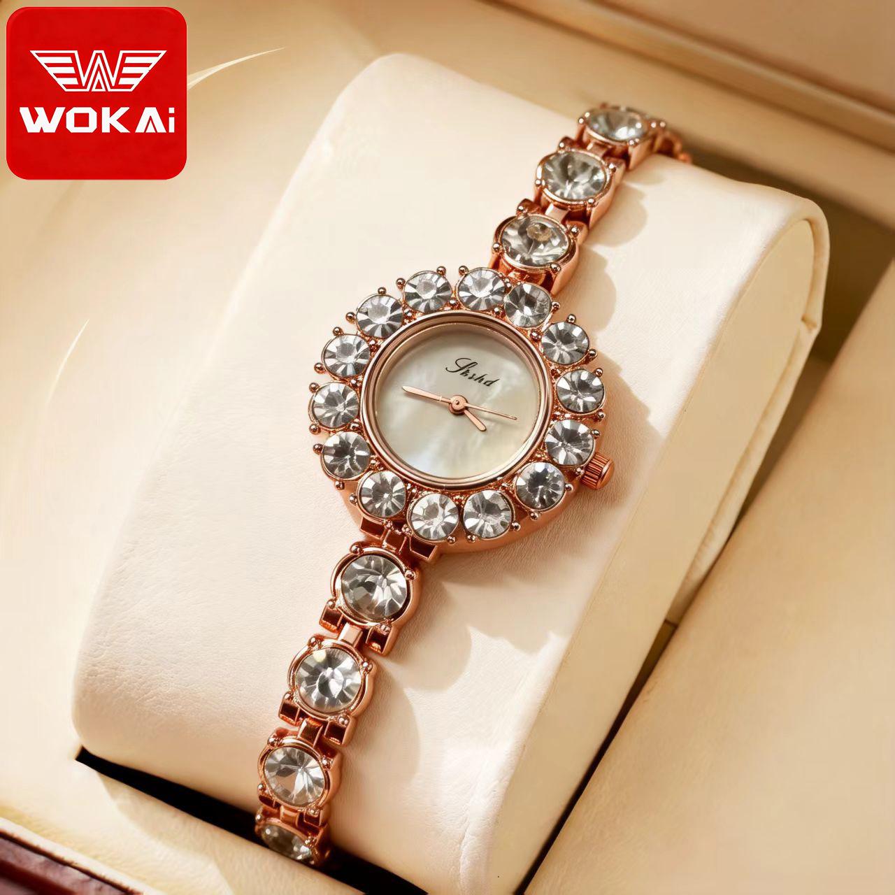 Wokai Exquisite Mermaid Chain Luxury Diamond Women s Wristwatch Silver (without box)
