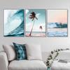 Küstenwandkunst Sonnenuntergang Leinwandgemälde Surfing Druck Ozeanwellen Poster Naturlandschaft Wandbilder für Wohnzimmer