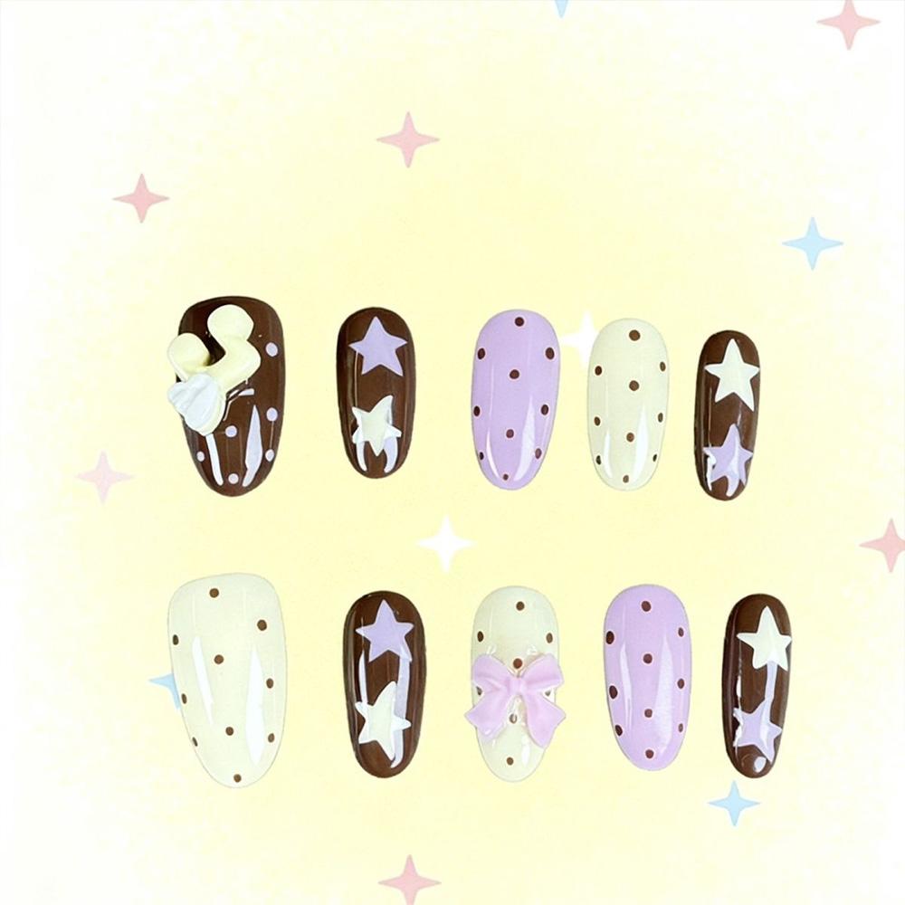 Cute Pink Rabbit Love Bear 3D Star Butterfly Knot Wing Dot Ellipse Fake Nails Birthday Gift Nail Art