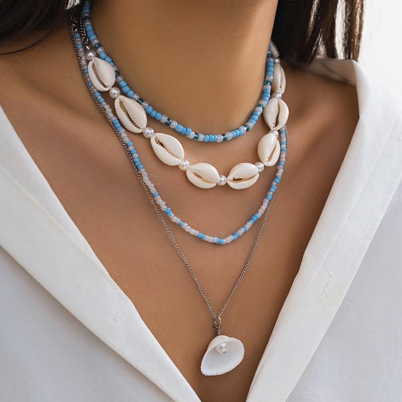Beaded Necklace Beach Imitation Pearl Necklace Starfish Shell Vintage Resort Necklace