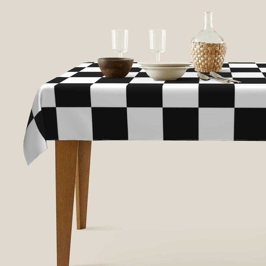 Black White Checkerboard Waterproof Rectangle Tablecloth Kitchen Dinning Table Decor Washable Holiday Party Wedding Decorations