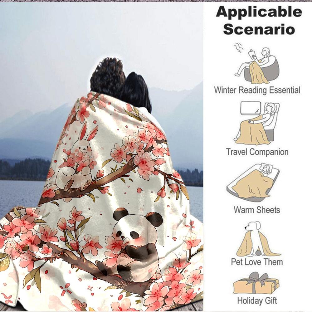 1ks deka s motivem kvetoucí pandy, lehká flanelová přehozová deka na pohovku, postel, cestování, kempování, obývací pokoj, kancelář, gauč035