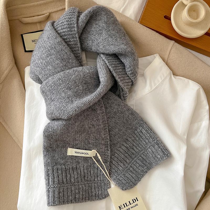 

Осень и зима простой однотонный вязаный теплый шарф из 100% чистой шерсти 160*20cm