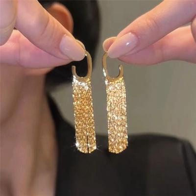 Mode Statement Goldfarbe Lange Metallkette Bling Quastenohrringe Für Frauen Hochzeit Ms Täglich Schmuck Anhänger Geschenk