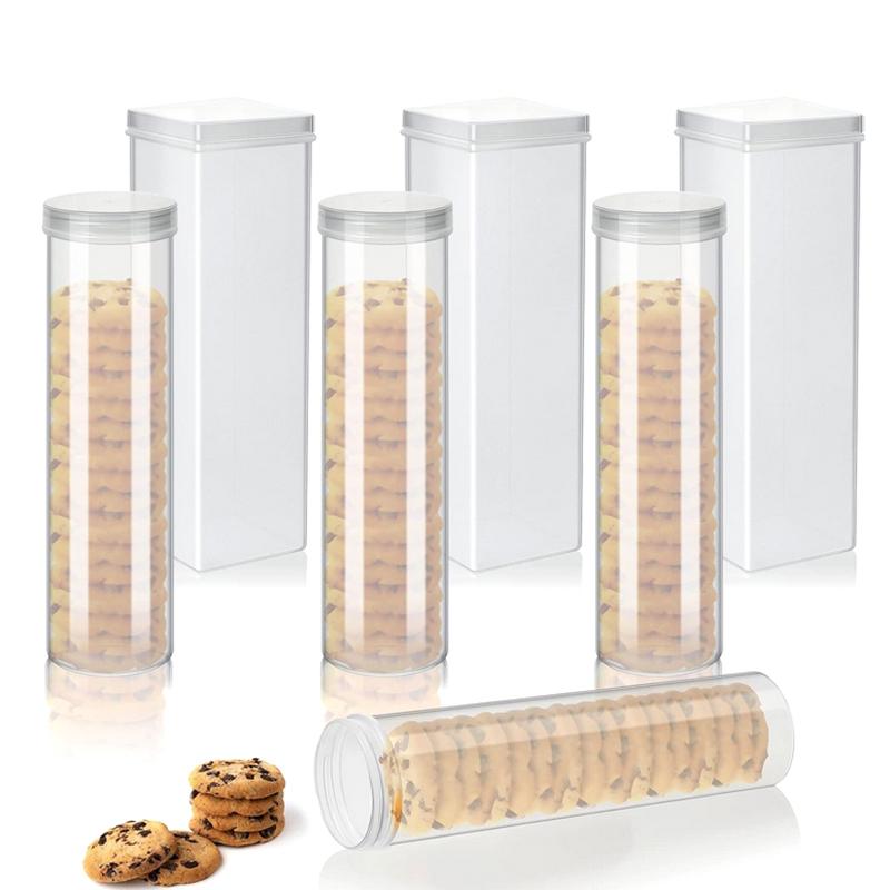 Контейнер-держатель для крекеров Прозрачный Квадратный/Цилиндрический Контейнер для хранения печенья с крышкой Банка для хранения картофельных чипсов Держатель для хранения продуктов Round