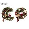 Luxurious Holiday Wreath for Entrance Flocked Christmas with Red Reindeer, Velvet Flocking Hanging Artificial Pine Durable Winter Porch Cones,