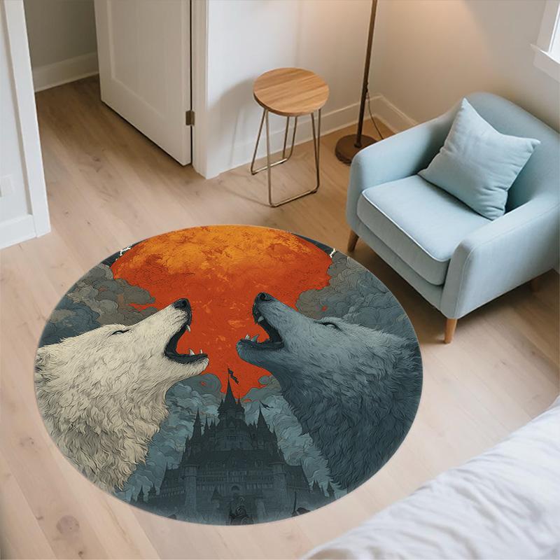 Sky Wolf,Round Area Rug,Carpet Rug for Living Room Bedroom Sofa Playroom Decor,Non-slip Floor Mat