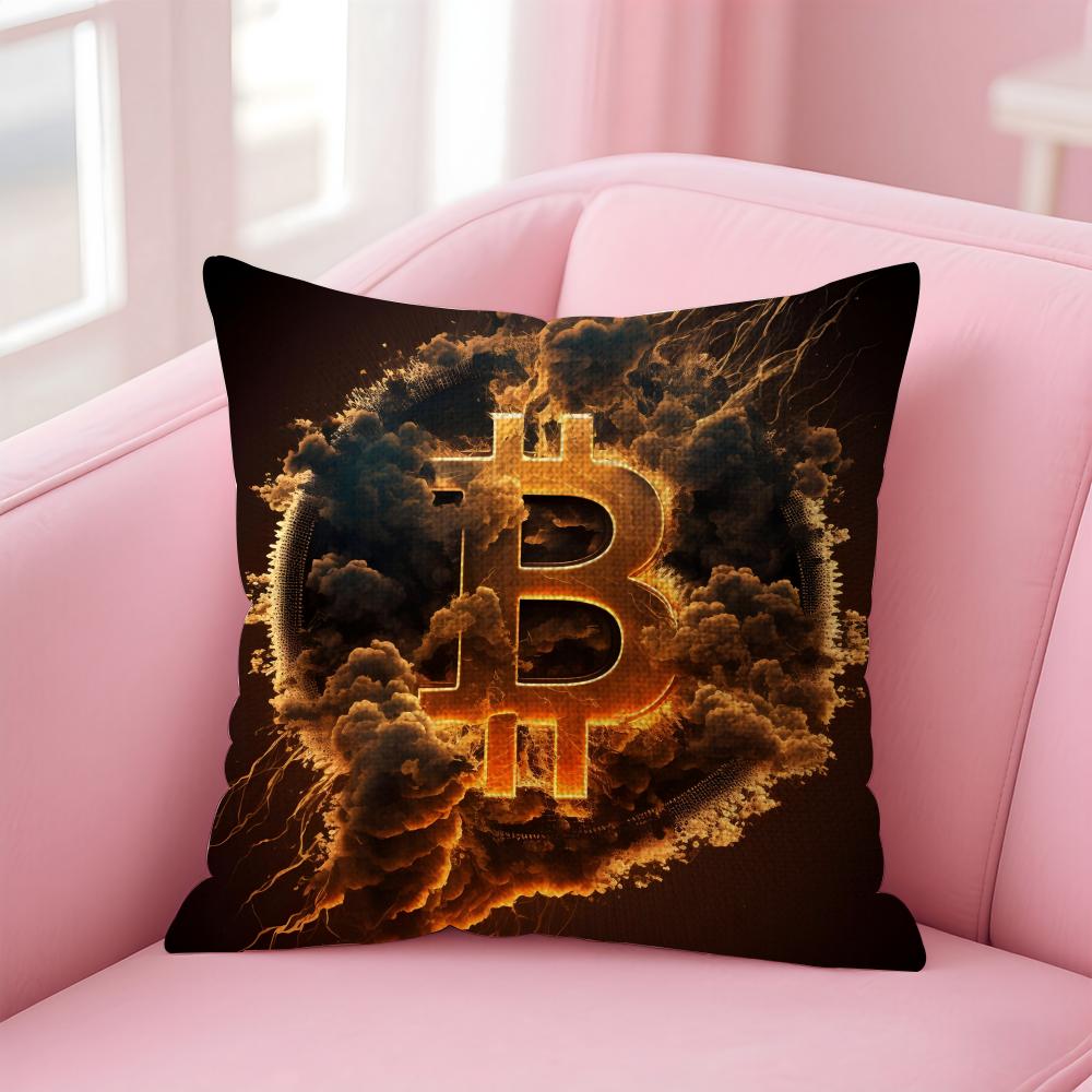 Cool Bitcoin Cushion Cover Natural Linen Pillow Case DoubleSided Print Decorative Sofa Pillowcase Home Decor Gift