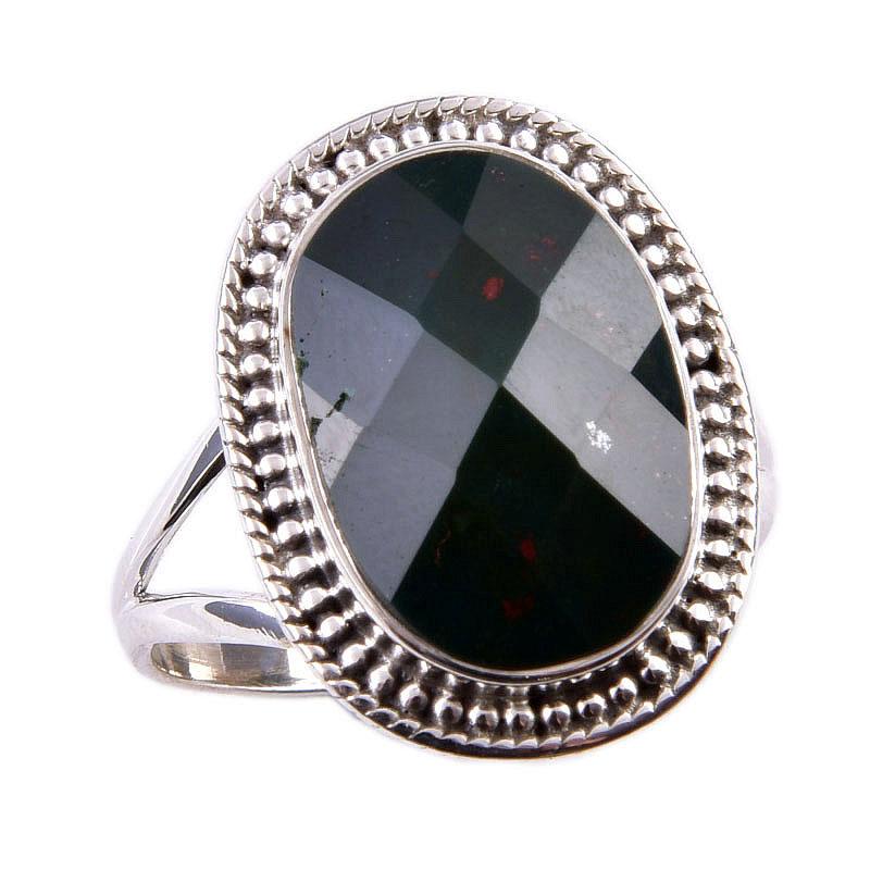 Natural Bloodstone Gemstone 925 Solid Sterling Silver Jewelry Ring Size 10 Z4e21