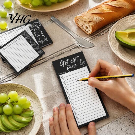 Family Message Notes Magnetic List Notepad, Thick Paper Tear-off Checklist Planner, Black Bordered Retro Small Pad Design Task Organizer for