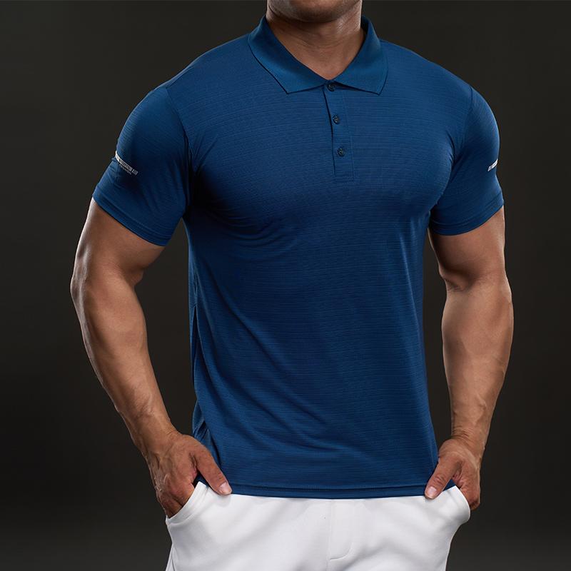 Summer Casual Short-sleeved T-shirt Fashion Sporty Slim Elastic Fitness Outdoor Collar Solid Color T-shirt Men