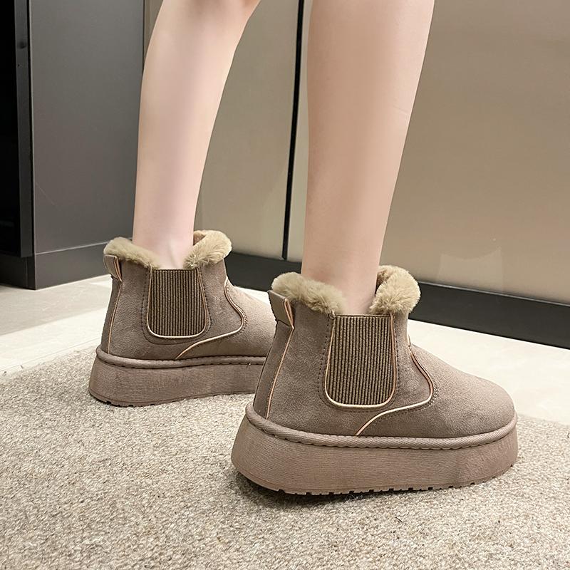 Women's Snow Boots Winter New Round Toe Cow Suede Sleeve Thick Non-Slip Wear-Resistant Flats