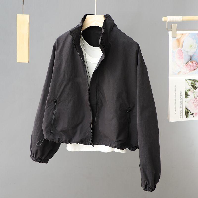 Women's Spring Autumn Thin Cardigan Jacket Zipper Long Sleeve Simple Solid High-necked Female Coat Tops