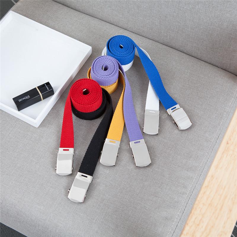 Simple Solid Color Women Casual Canvas Belt With Metal Buckle For Daily Use